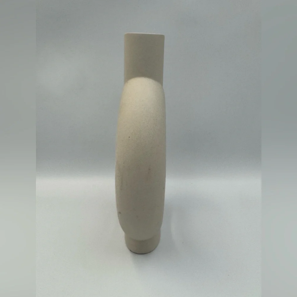 Beige Ceramic‎ Donut Vase Modern Minimalist Round Matte Decor 9in